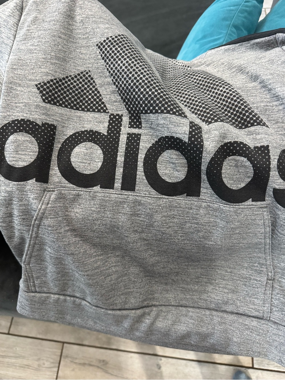 adidas Kids Heather Gray Hoodie with Black Logo
